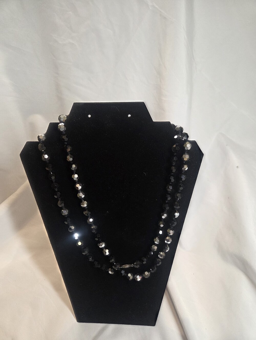 Vtg Glass Necklace Faceted Beads Long